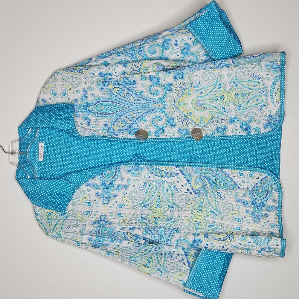 Patty Kim NY Reversible Quilted Blazer Jacket Mixed Print Paisley Polka Dot - Picture 2 of 13